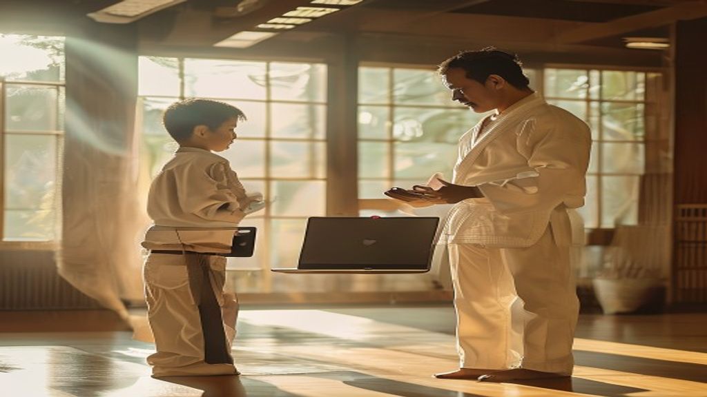 Pelatih karate memberi instruksi kepada siswa
