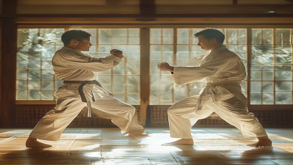 Ilustrasi perbandingan karate dan taekwondo sebagai seni bela diri